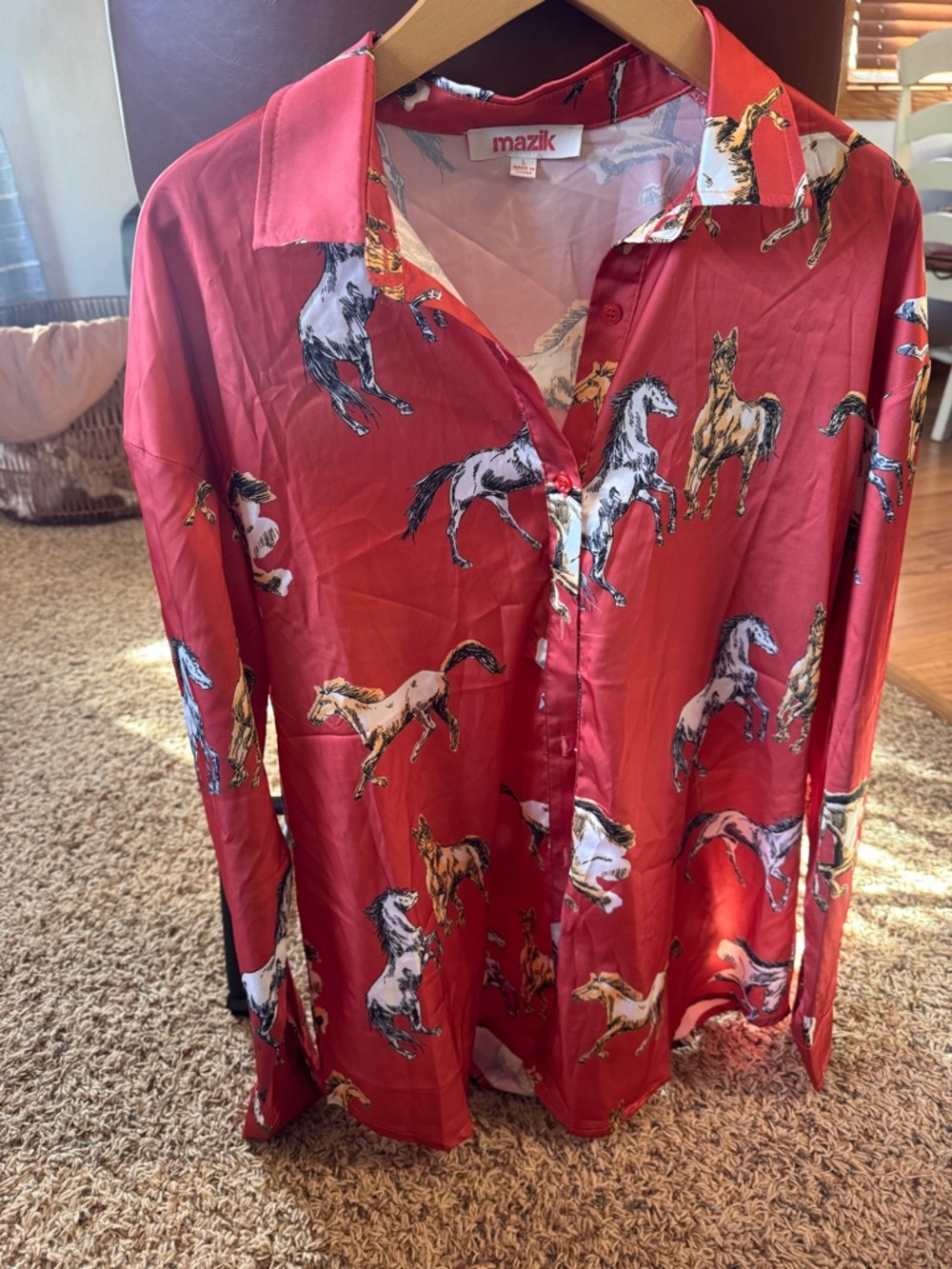 Mazik Red Horse Print Button-Down Shirt